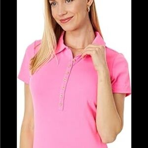 Lilly Pulitzer Short Sleeve Polo Top Pima Cotton Pink Sz S